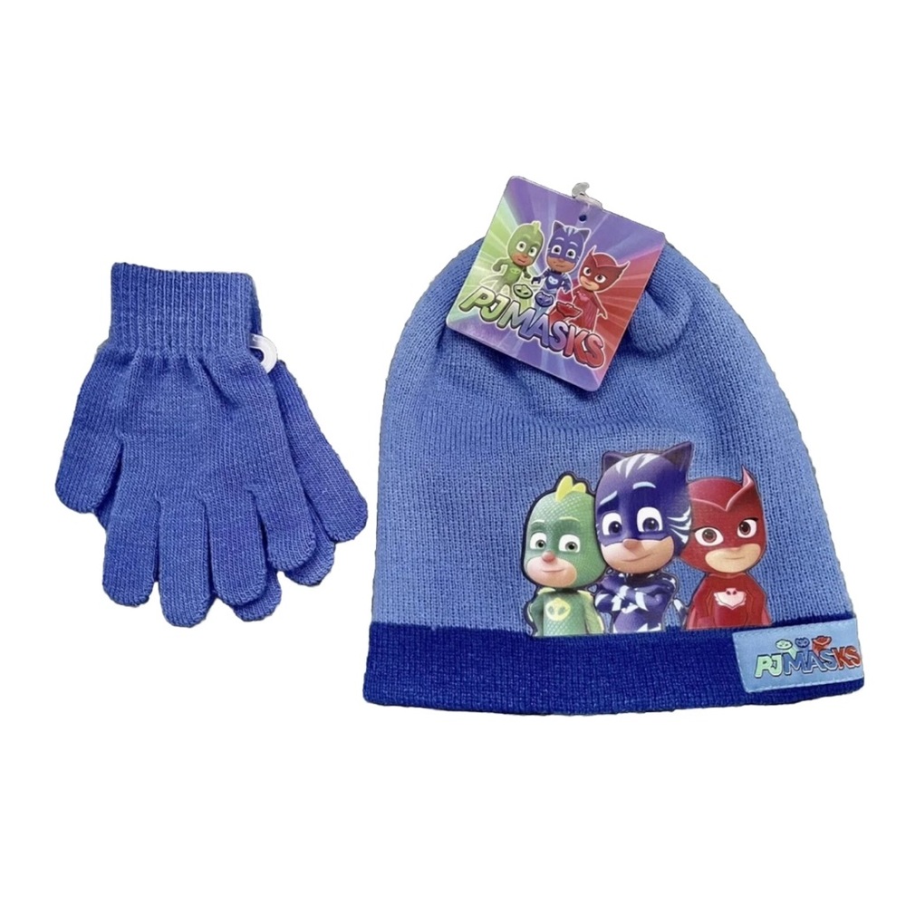 PJ Masks Super Heroes Catboy Owlette Gekko Toddler Boys Knit Hat & Gloves NWT